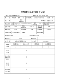 朱晓燕年度律师执业考核登记表