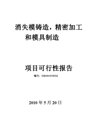 《(最新)消失模铸造与模具制造可行性项目报告》