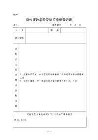 个人岗位廉政风险及防控措施登记表