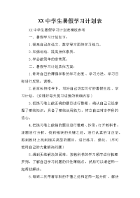 XX中学生暑假学习计划表资料