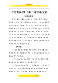 双辽市编织厂改制工作实施方案