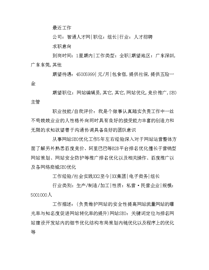 seo主管求职简历范文.doc