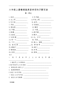 六年级（上册）精通版英语单词句子默写表.doc