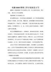 下半年工作计划 电脑2020销售工作计划表怎么写.doc