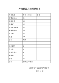 外墙保温及涂料报价单.doc