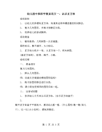 幼儿园中班科学教案范文一：认识正方体.doc