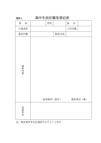 最新高中生社区服务登记表   高中生社会实践活动记录表电子教案培训资料.doc