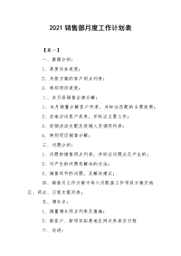 2021销售部月度工作计划表.docx