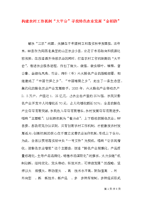 构建农村工作机制“大平台”寻找特色农业发展“金钥匙”