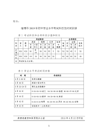 附件：淄博市2019年初中学业水平考试科目及时间安排表1考试科目和会考科目分值和