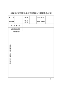 金陵科技学院处级干部任职试用期满考核表